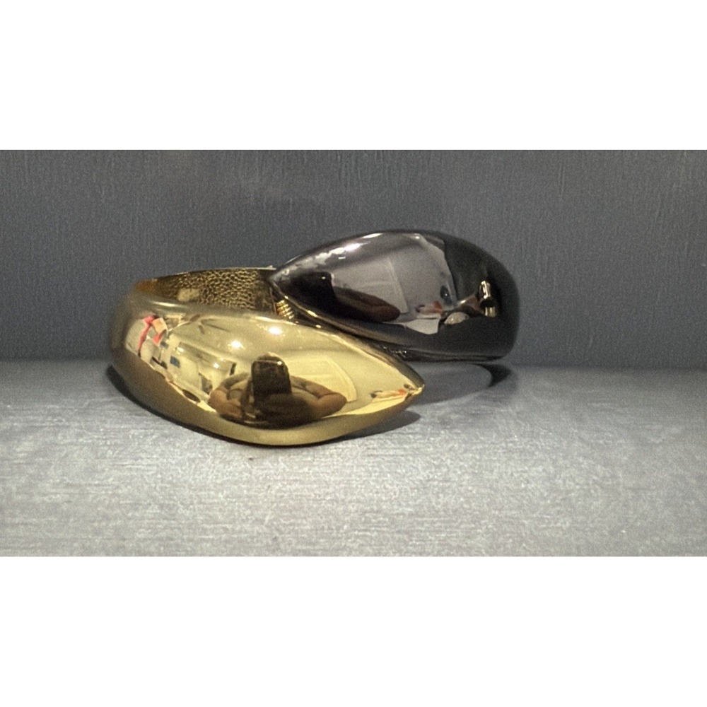 Two Tone Gold Tone and Dark Gray Sculptural  Clamper Bracelet 7"